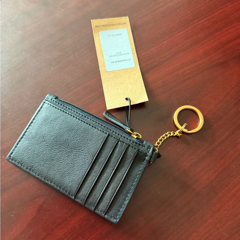 Brand NWT Margot Black Leather Card Pouch with Gold Hardware - Picture 3 of 3